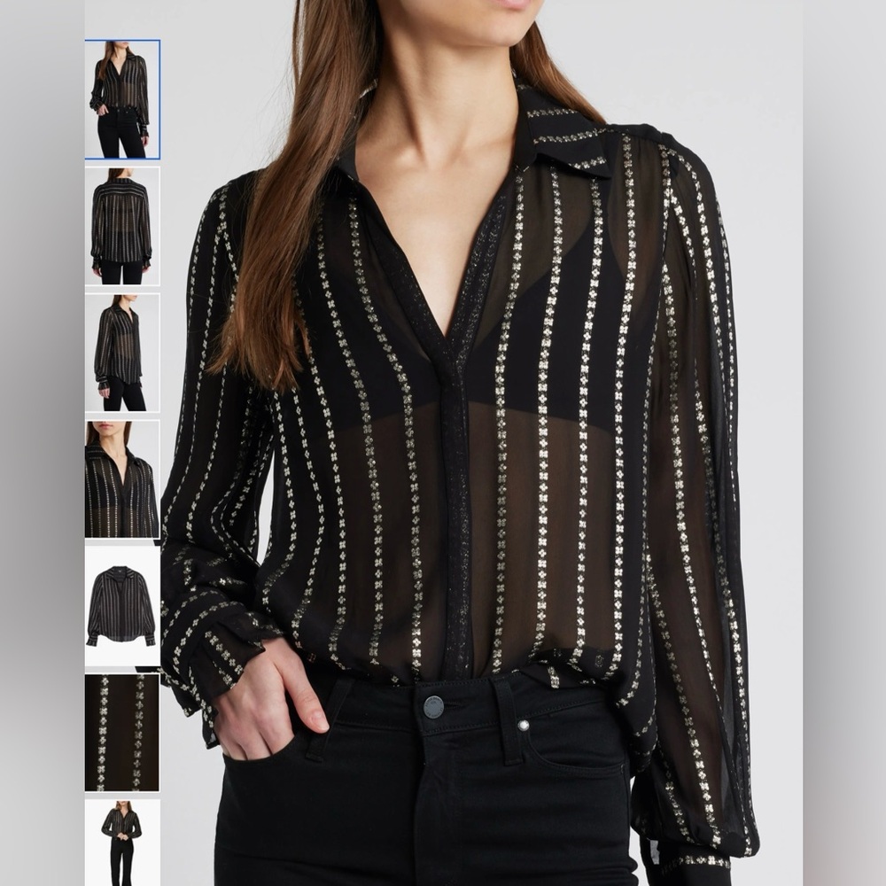 Paige Black and Gold Sheer Striped Women's Top